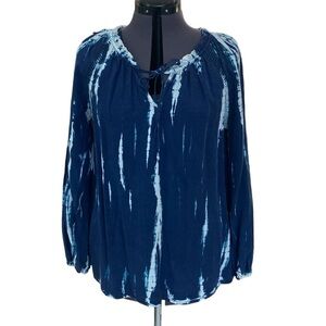 Knox Rose Size M China Boat Neck Long Sleeve Blue treated w/spacial wash Eyelets